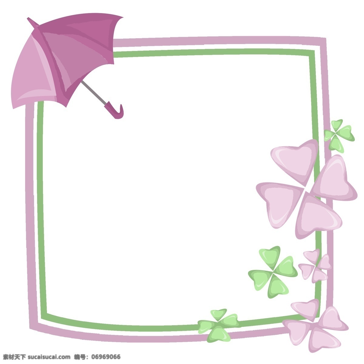 紫色 雨伞 插画 边框 正方形边框 绿色边框 紫色雨伞边框 紫色边框插画 爱情边框 紫色爱心边框