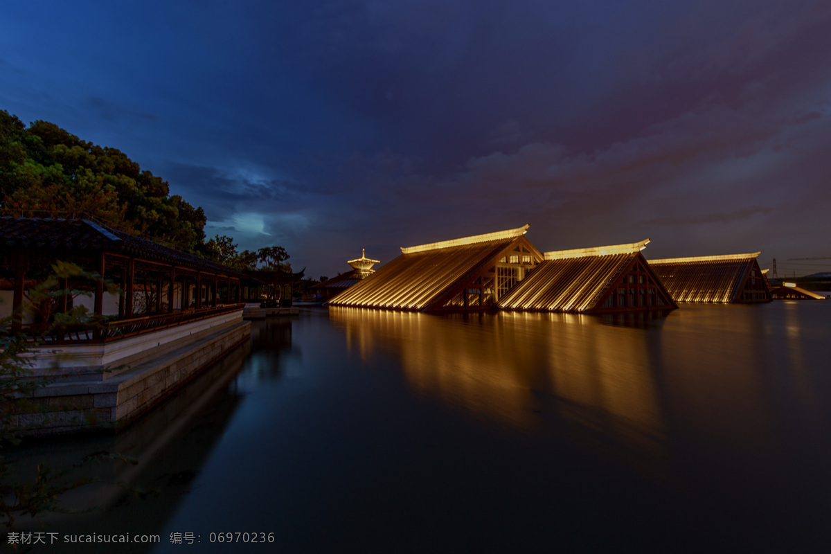 广富林夜景 松江 广富林 夜景 日落 上海 自然景观 自然风景