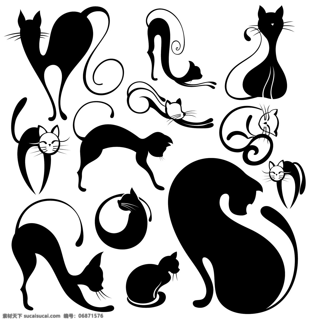 动物 剪影 宠物 动物剪影 家禽家畜 猫 猫咪 生物世界 矢量 模板下载 可爱 psd源文件