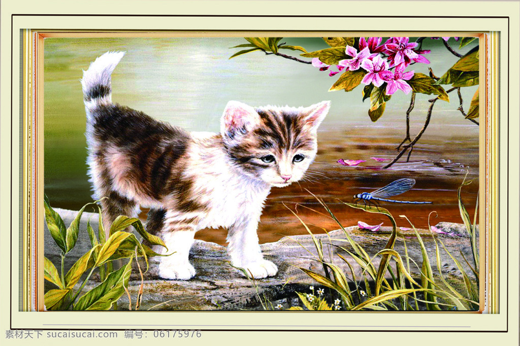 可爱 小花 猫 创意 装饰画 小花猫 彩色 花朵