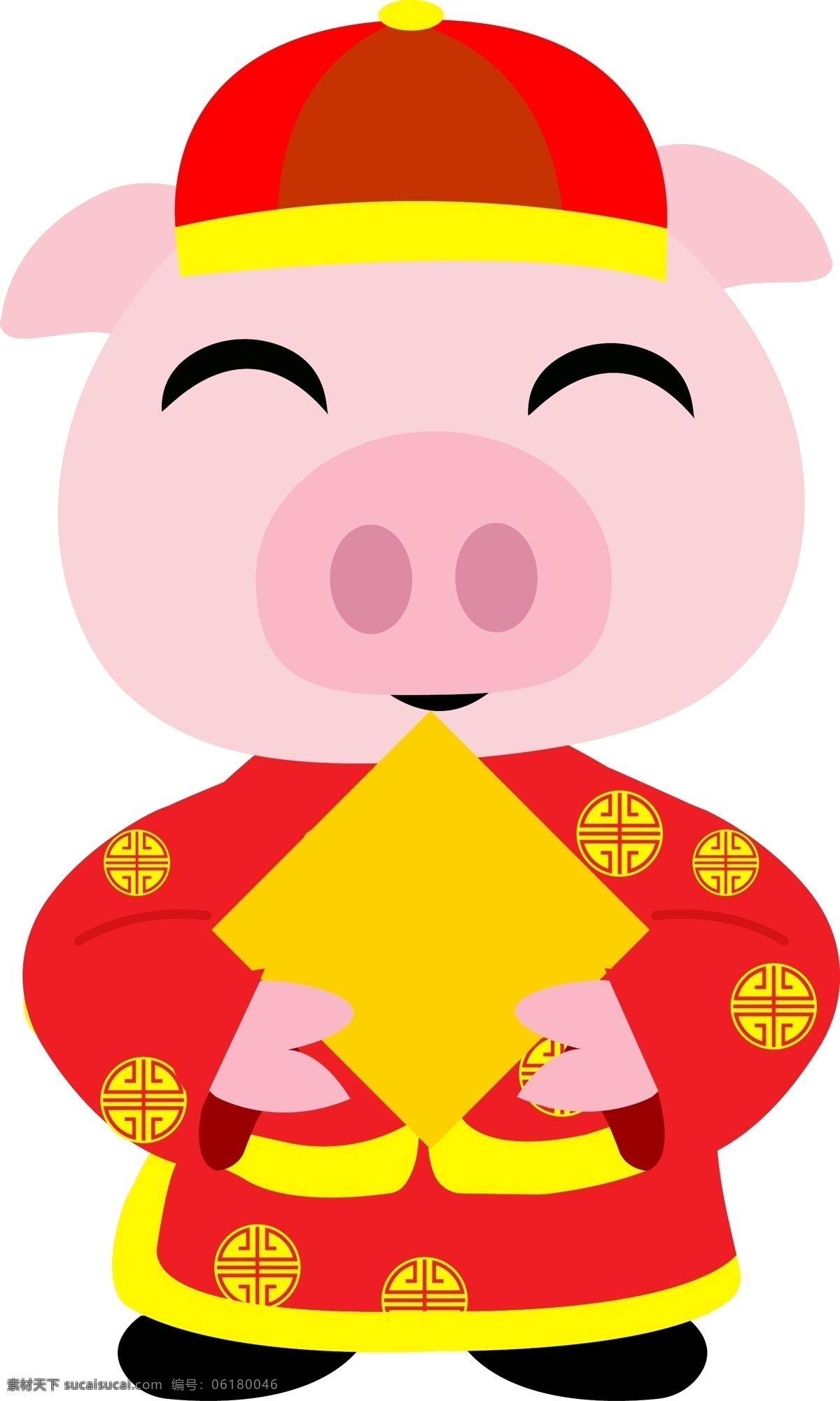 手绘 福字 猪 矢量图 福猪 新年 红色 喜庆 卡通
