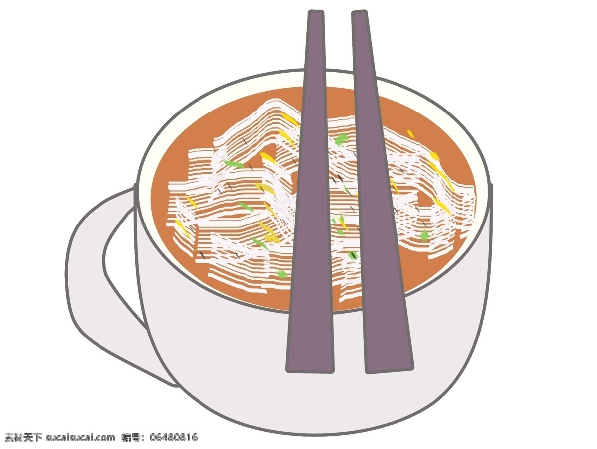 卡通 食物 面条 插图 绿色小葱 黑色筷子 木质筷子 白色碗 好吃的面 可口的面食 漂亮的面食 卡通图案
