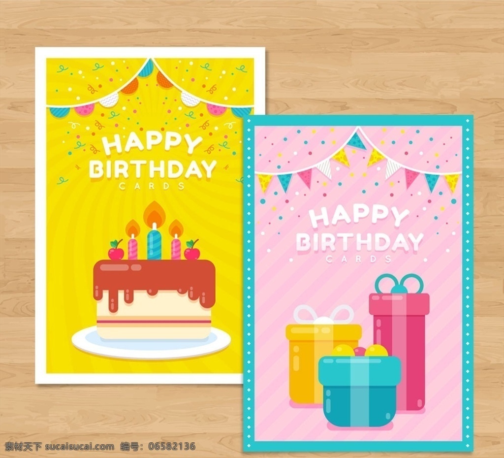 生日 快乐 卡片 彩色纸屑 木板 彩色 源文件 矢量 高清图片