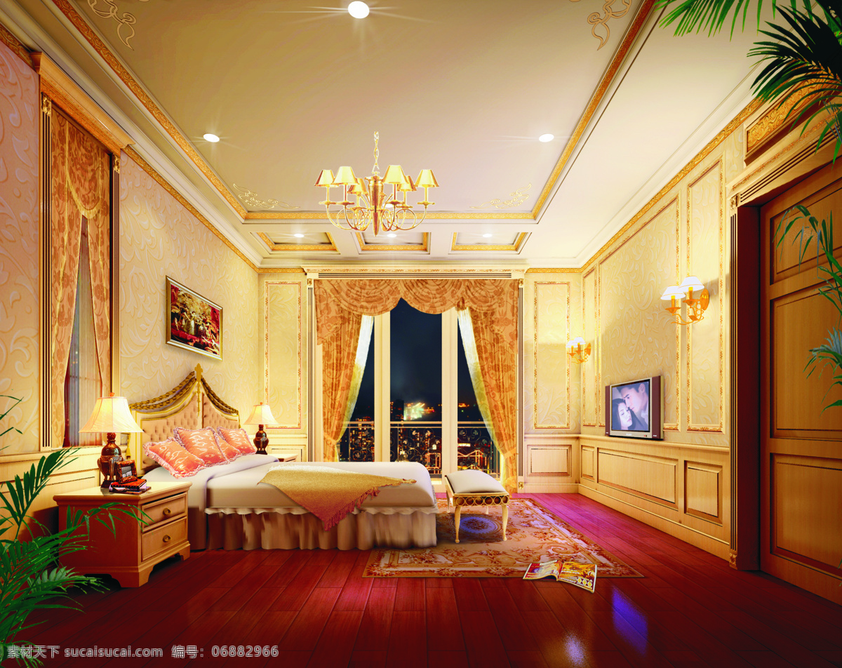 室内 卧室 窗帘 华丽 环境设计 欧式 室内设计 效果图 室内卧室 装饰装修