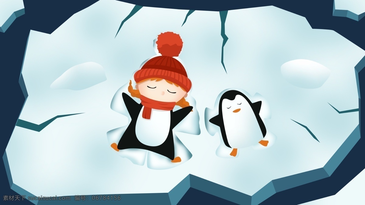 冰块 上 企鹅 小孩 冬季 冬天 雪山 寒冷 融化