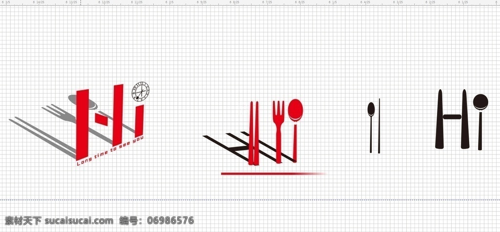 hi 餐饮 简洁 logo 筷子 叉子 勺子 时间 logo设计