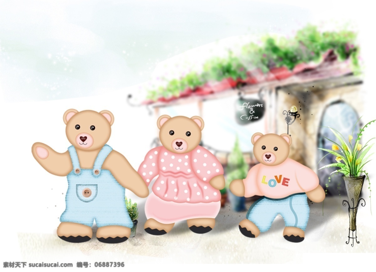 三只熊 psd分层图 白色