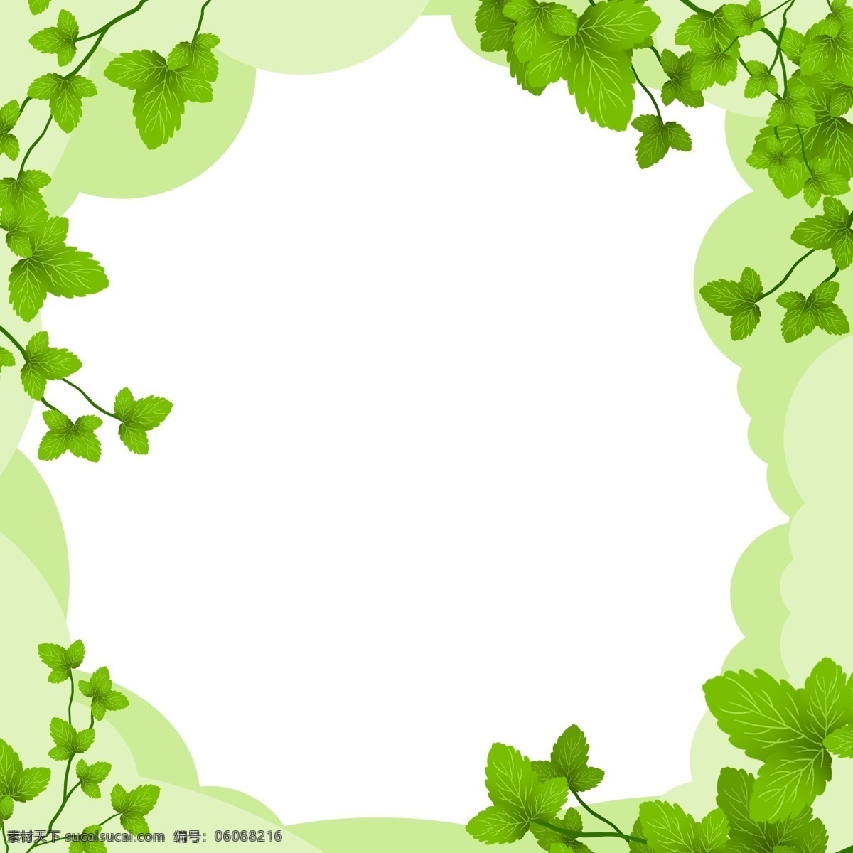 手绘 春季 绿叶 边框 绿色的叶子 绿色的植物 卡通边框 手绘春季边框 春季景色边框 漂亮的绿叶
