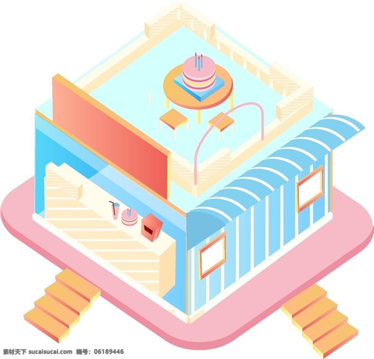 d 小 清新 简约 现代 建筑 房子 2.5d 2.5d房子 简约现代房子