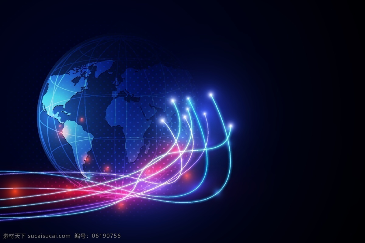 抽象 科技 背景图片 光纤 光缆 网线 通讯 概念 发明 创新 网络 蓝色 物联网 互联网 地球 光效 曲线 矢量 模板 矢量素材 现代科技