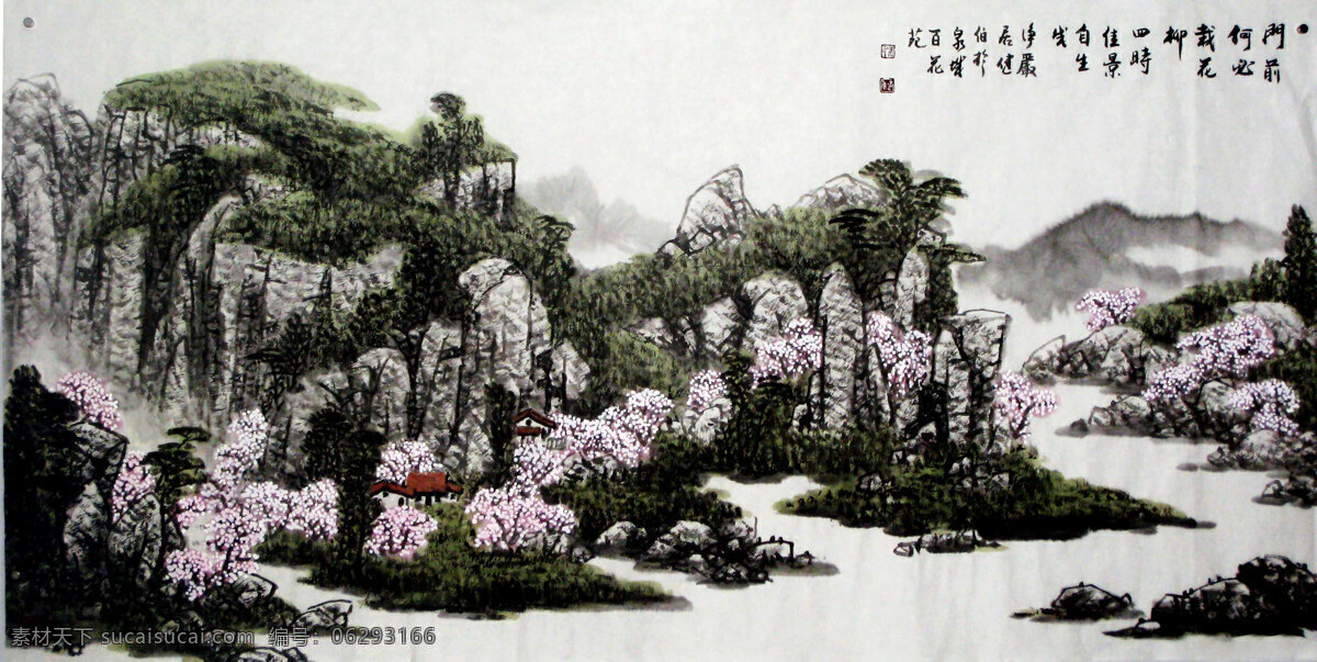 房屋 工笔画 国画 国画艺术 花木 画 绘画书法 山岭 山水画 水墨画 写意画 山水 春山 树木 石块 江流 云雾 书法 印章 山水情 文化艺术 装饰素材 雕刻 图案