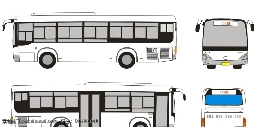 公交车尾 公交车 前后 左右侧 矢量图 生活用品 生活百科 矢量