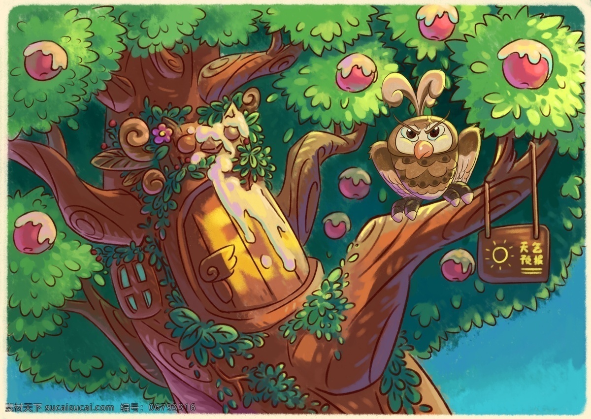 摩尔庄园绘本 摩尔庄园 猫头鹰 树 绘本 分层 果子 树屋 动漫动画 动漫人物