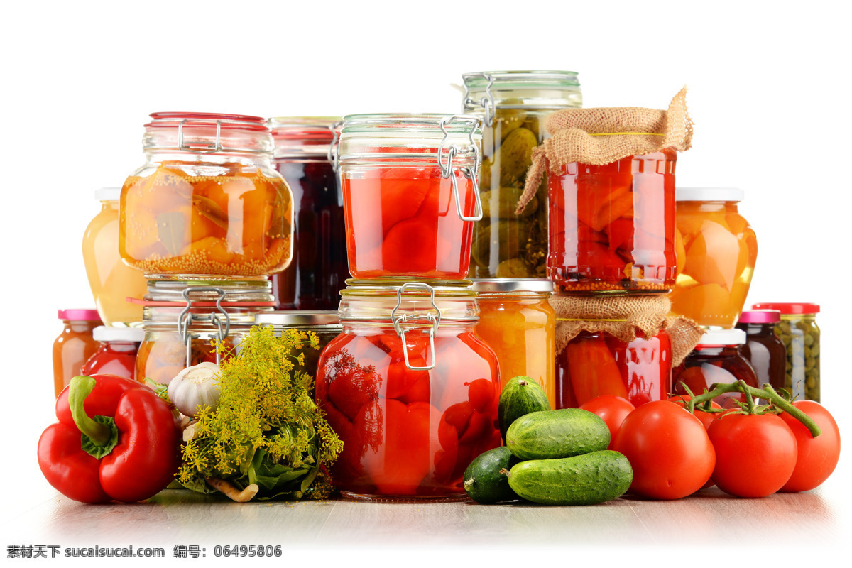 番茄 黄瓜 玻璃 罐头 辣椒 西红柿 玻璃罐头 泡菜 腌制 腌菜 美食 美味 食物摄影 美食图片 餐饮美食