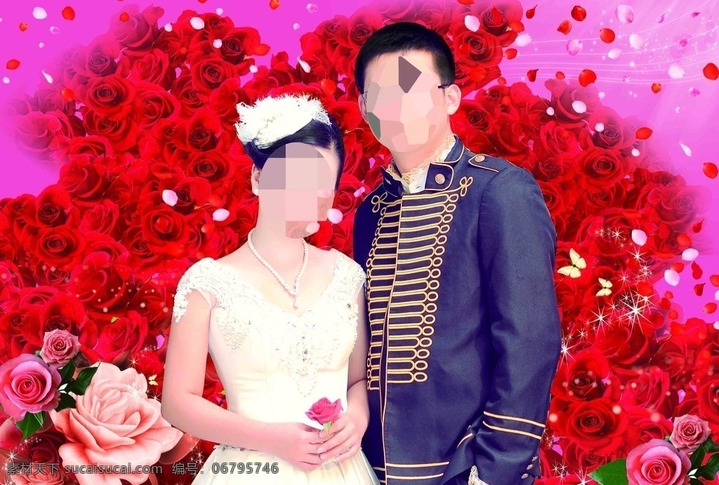 结婚相片背景 玫瑰花 照片设计背景 结婚素材 结婚展板 分层