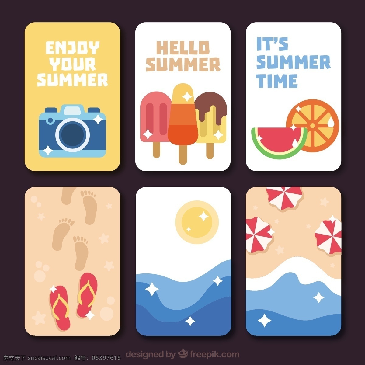 平夏牌品种 卡 夏季 模板 相机 海 海滩 阳光 水果 冰淇淋 色彩 度假 平板 冰 平面设计 贺卡 装饰 奶油 夏季海滩