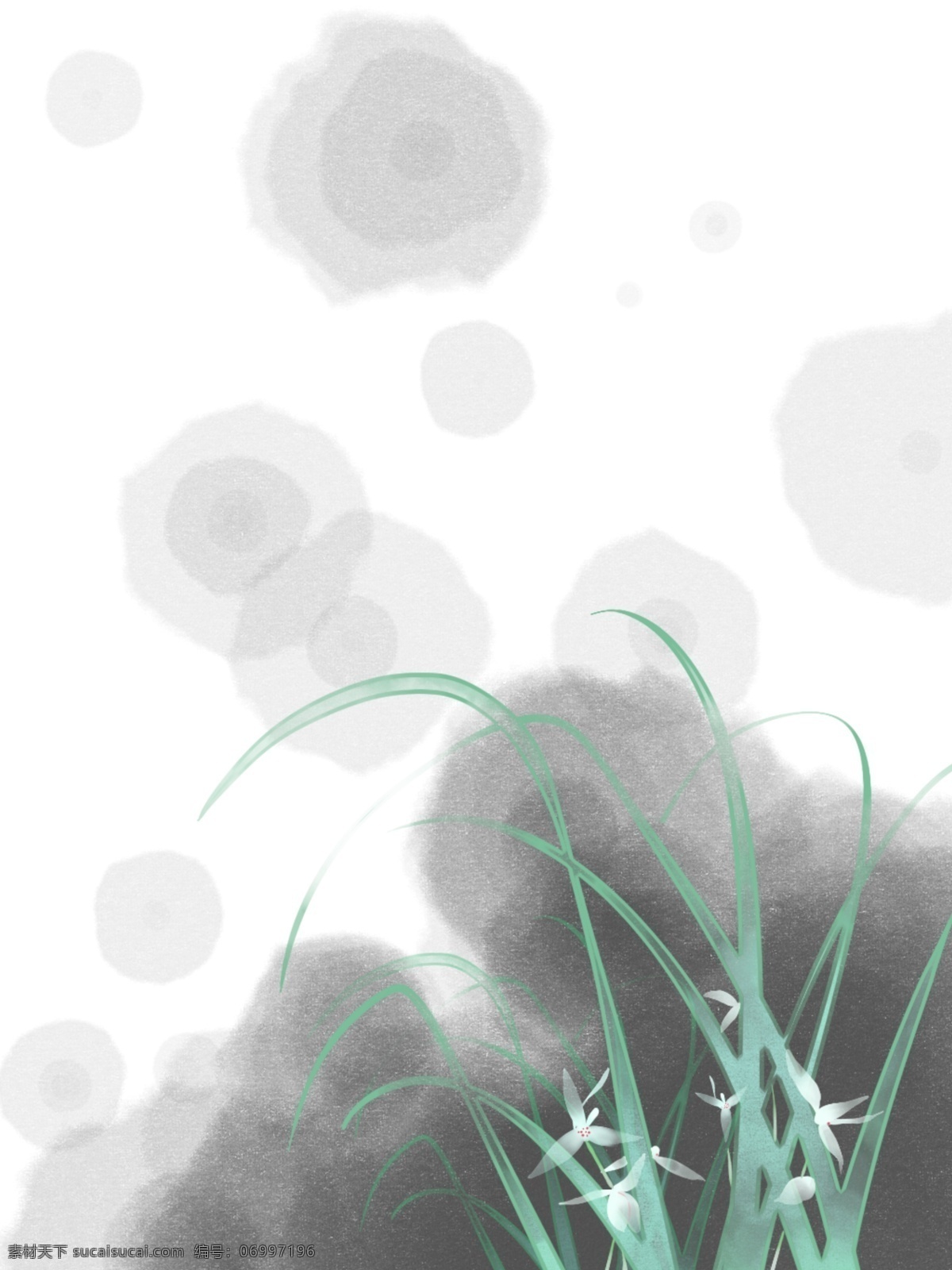 原创 手绘 独特 透明感 兰花 绿叶 中国 风 淡雅 背景 海报 水墨 清新