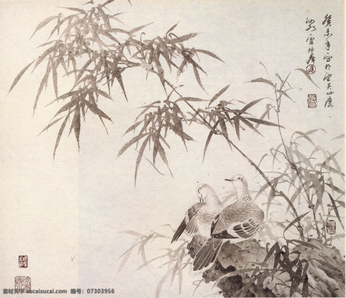 斑鸠 花鸟 绘画书法 水墨 文化艺术 中国画 竹子 斑鸠设计素材 斑鸠模板下载