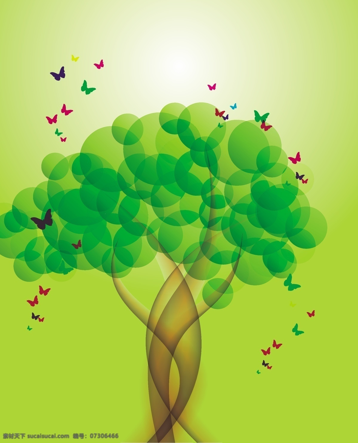 翠绿色的树木 抽象 树木 蝴蝶 绿色