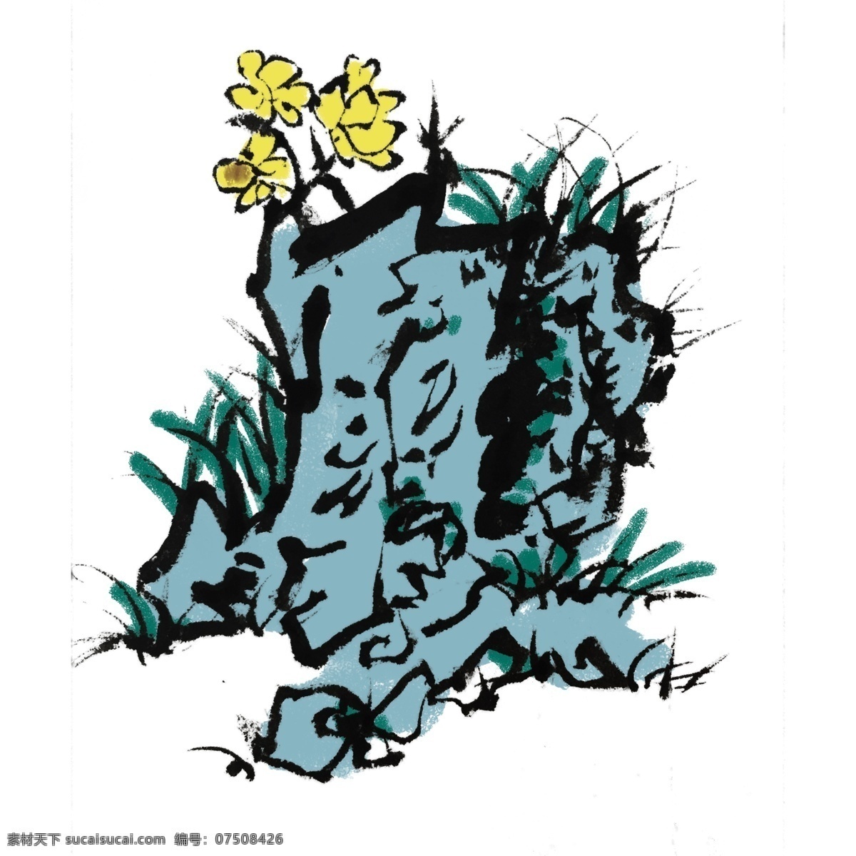 中国 风 奇石 花草 手绘 插画 中国风 古风 水墨风 墨迹 夏季 彩色 春天 生动 国风 水墨 国画 花鸟 小景