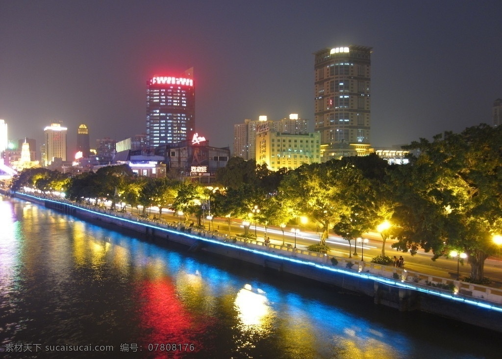 广州晚上夜景 城市中心 灯光 珠江河 路灯 国内旅游 旅游摄影