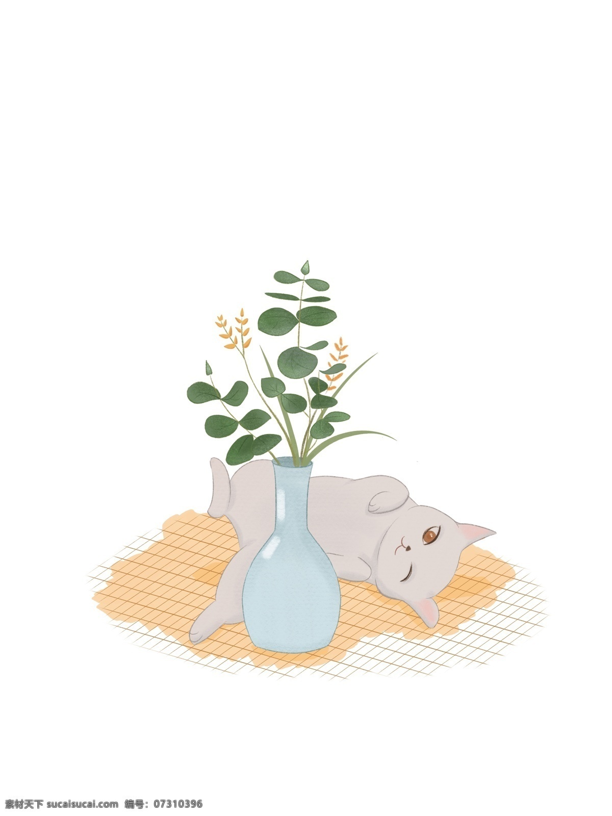 可爱 猫 清新 植物 花瓶 可爱的猫 慵懒的猫 撒娇的猫 小清新 日式 和风 简约