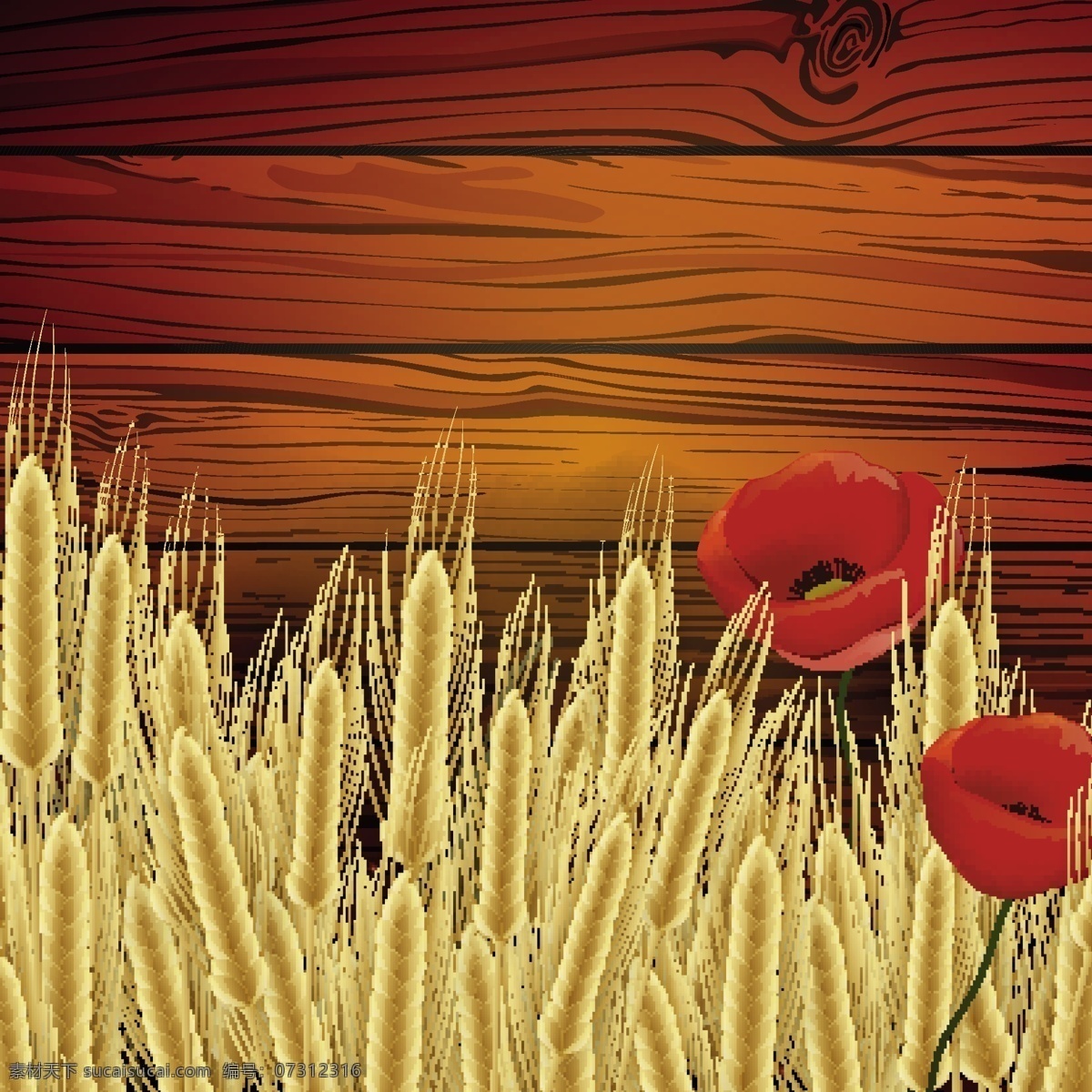 木板 小麦 背景 矢量 模板下载 矢量花朵 鲜花 花卉 麦子 麦穗 木纹背景 木板背景 小麦背景 生活百科 矢量素材 红色