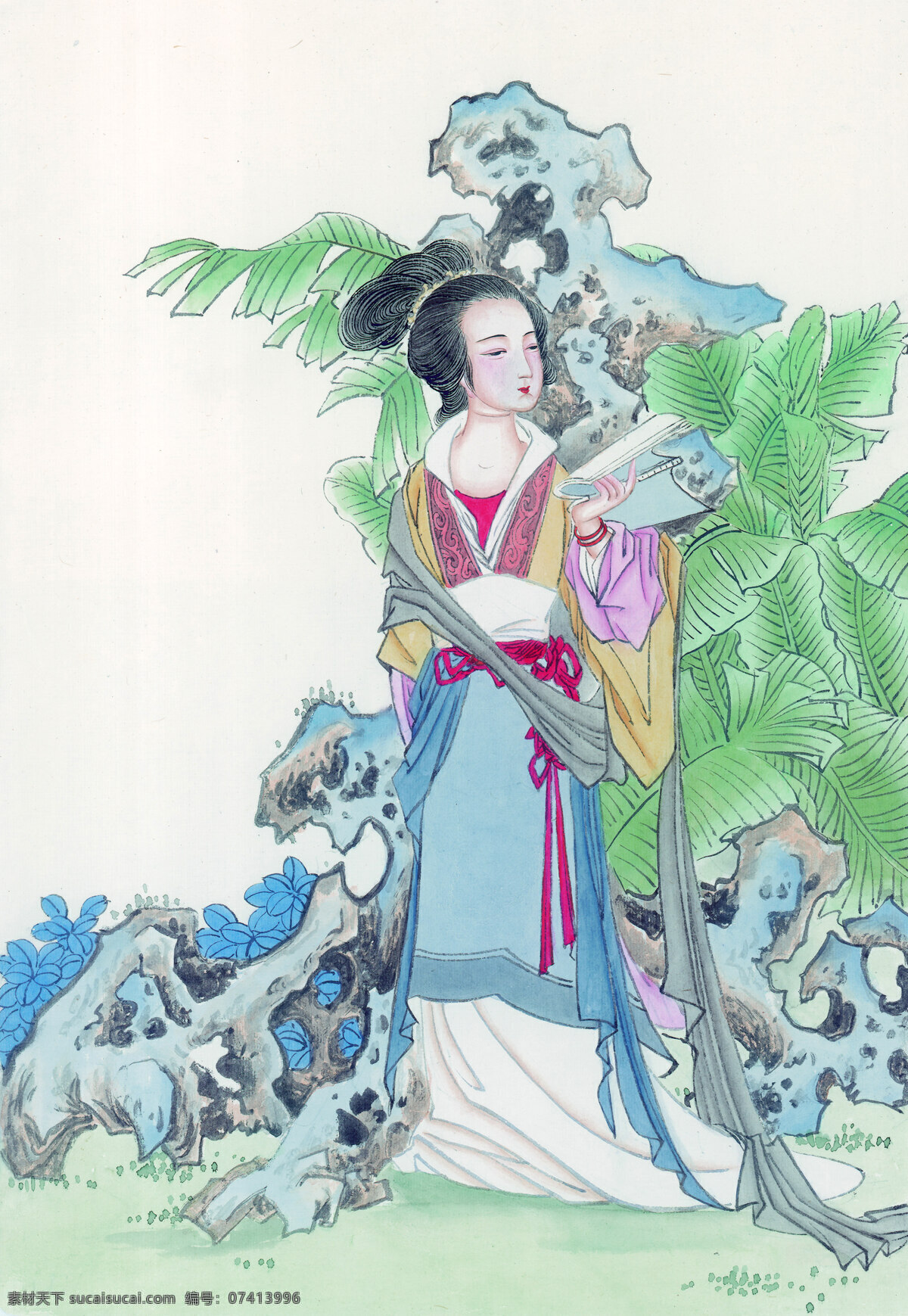 侍女 国画艺术 芭蕉 古典艺术 国画 绘画 泼墨 水墨 写意 中国画 中国水墨 中国画艺术 中国花鸟艺术 装饰素材 室内装饰用图