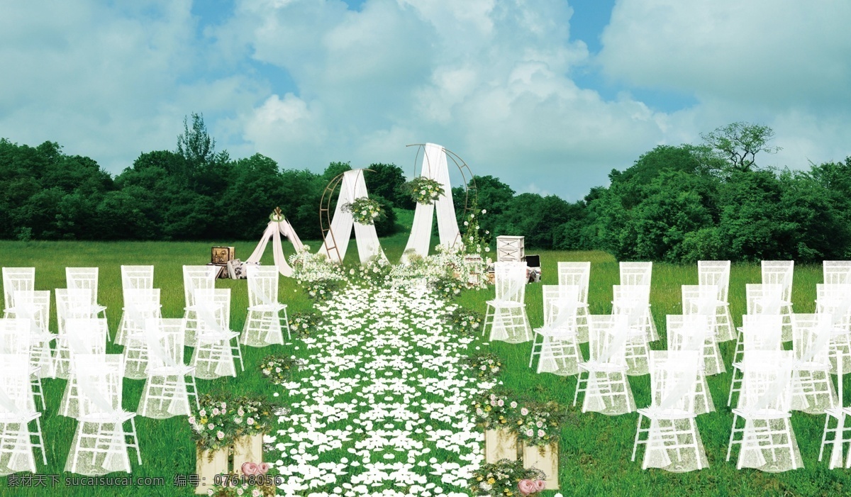 白 绿色 森 系 婚礼 仪式 区 效果图 户外婚礼 白绿婚礼 白绿花艺素材 夏天 木纹背景