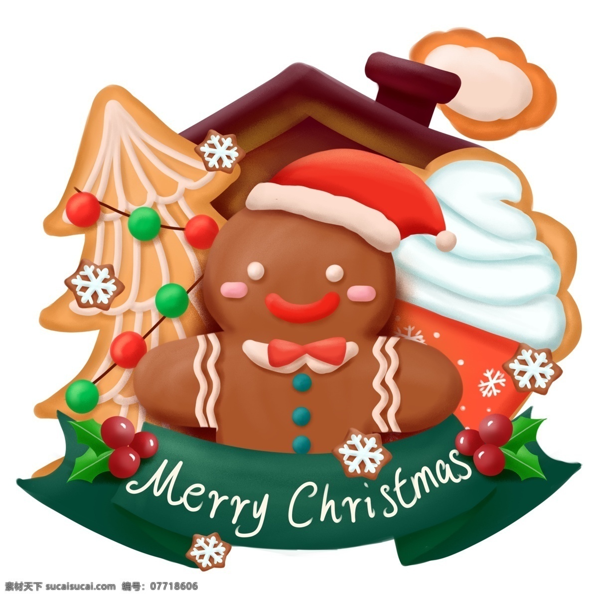 圣诞节 姜饼 人 祝 圣诞快乐 美食 甜点 商用 插画 可爱 圣诞 饼干 姜饼人 手绘 元素 配图