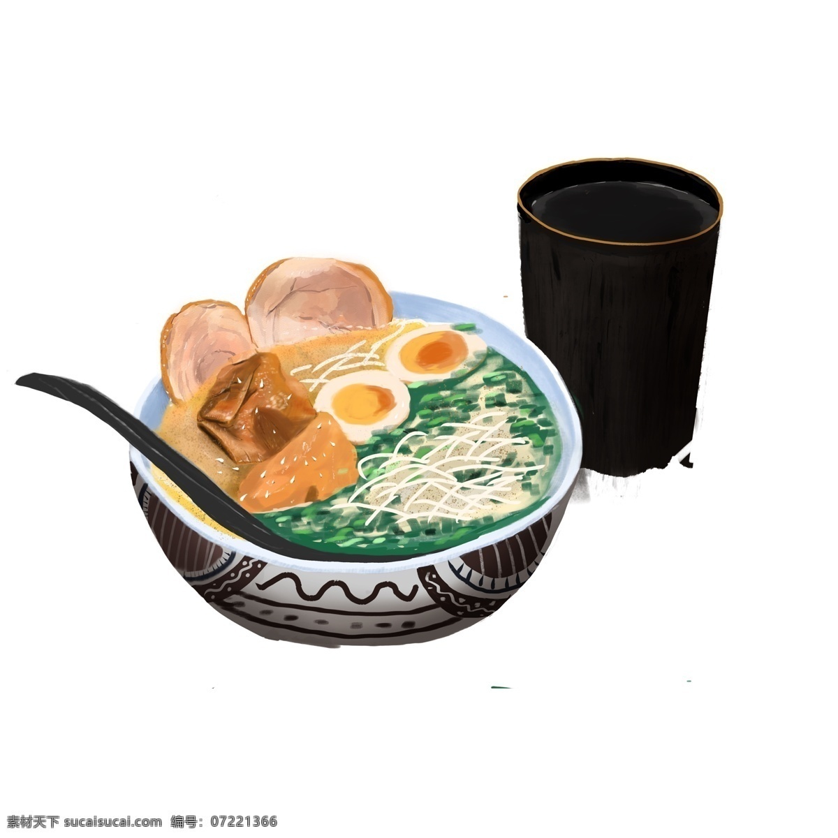 手绘 日本 美食 拉面 商用 元素 日式 食物 插画设计