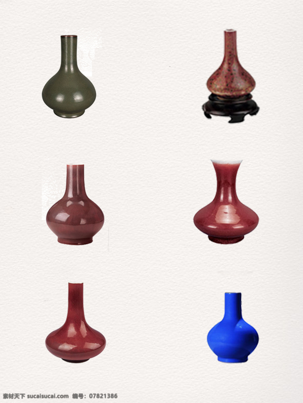 组 清一色 花瓶 瓷器 元素 产品 图案 纯色 装饰 实物 棕色 工艺