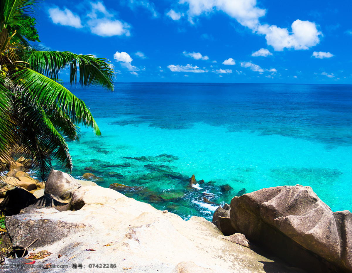 热带海洋风景 蓝天 白云 热带 海洋 山石 树木 椰子树 风景 山水风景 自然景观