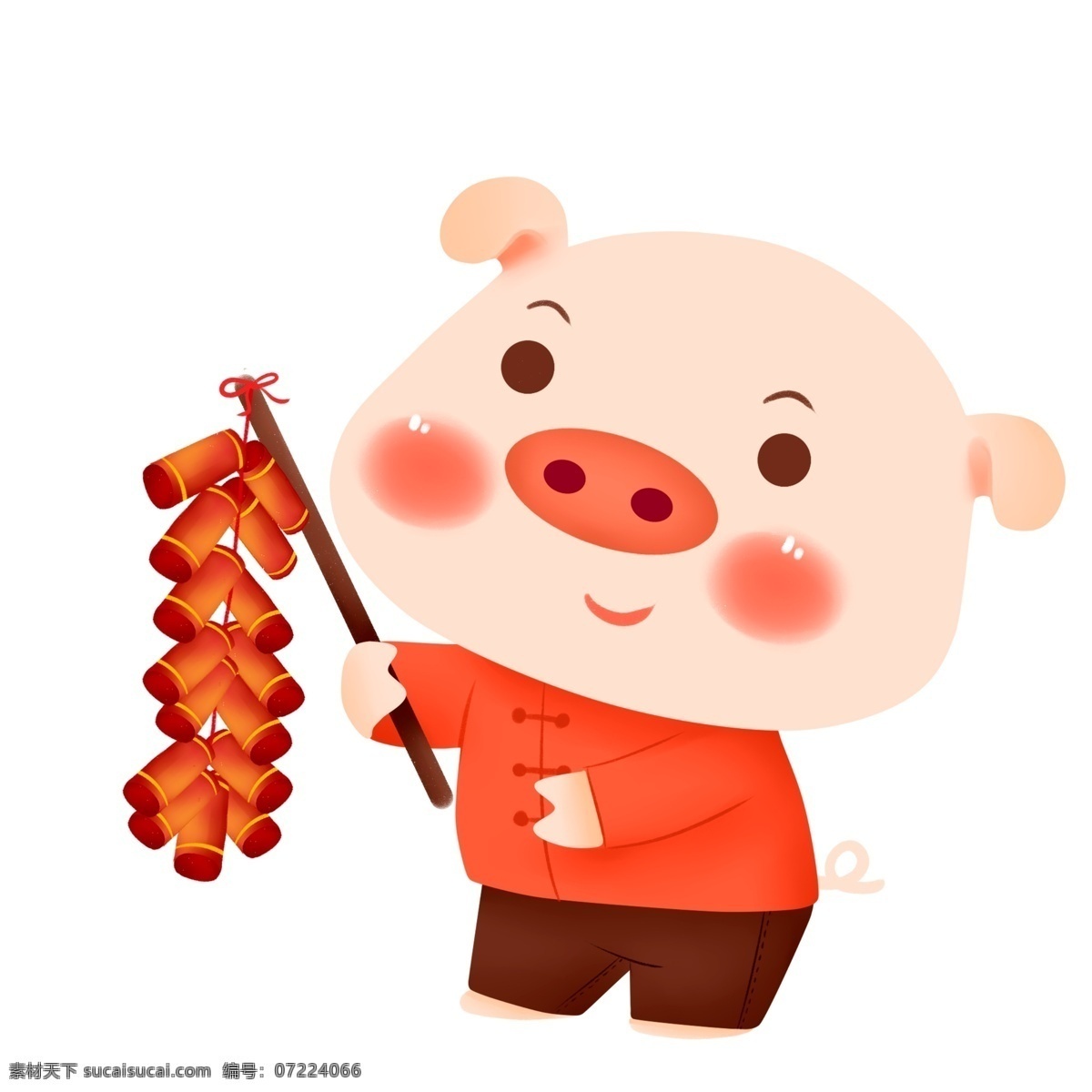 中国 风 喜庆 玩 鞭炮 的卡 通 猪 中国风 春节 插画 卡通 新年 猪年 2019年 过年 小猪形象 猪年形象 小猪