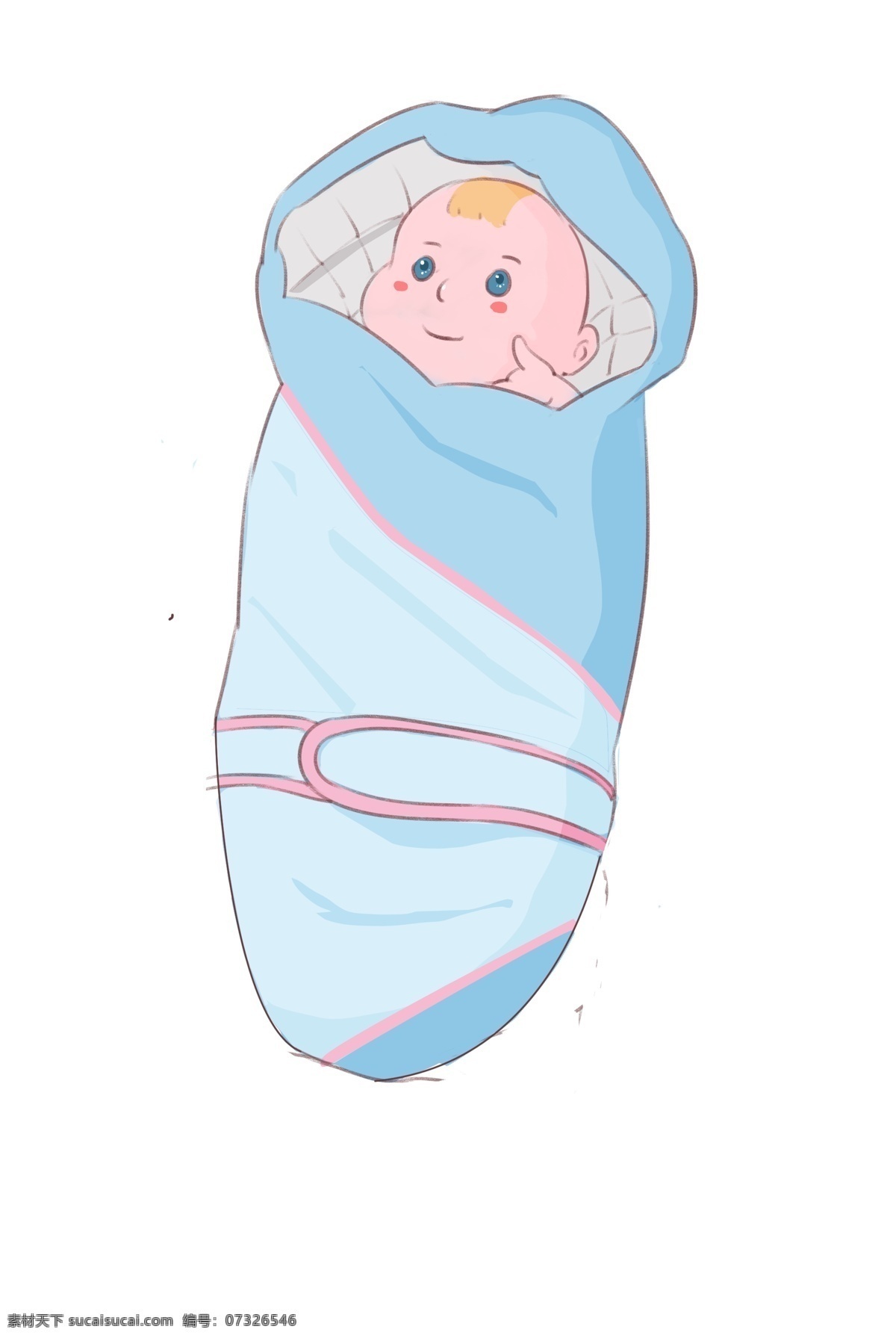 婴儿 睡袋 装饰 插画 婴儿睡袋 蓝色的睡袋 漂亮的睡袋 睡袋装饰 睡袋插画 可爱的婴儿 立体睡袋