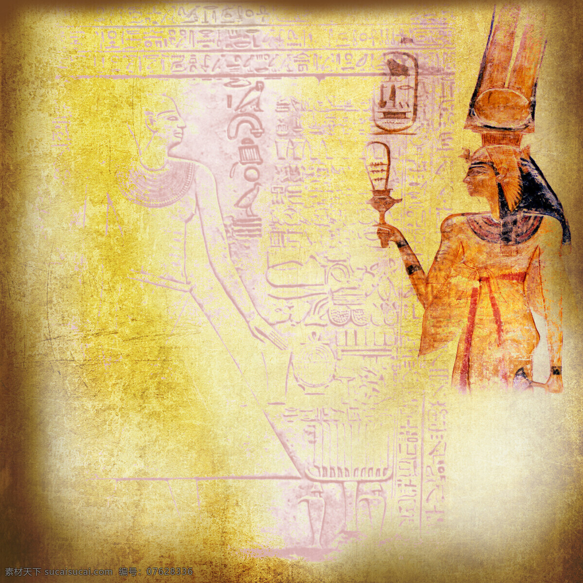 埃及图案背景 埃及女性 怀旧背景 埃及女人 埃及传统图案 埃及壁画 古埃及文化 其他艺术 文化艺术 黄色