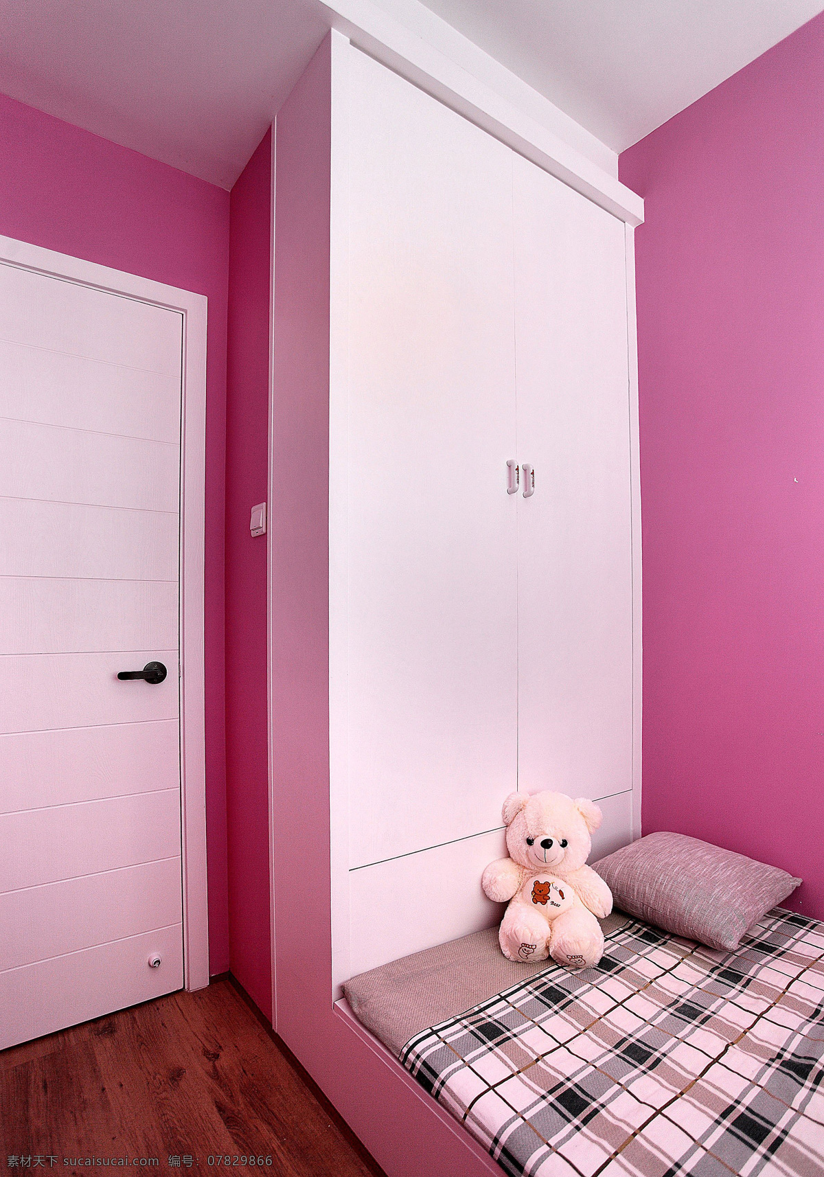 现代 少女 心 粉色 背景 墙 卧室 室内装修 效果图 白色衣柜 粉色背景墙 木地板 卧室装修