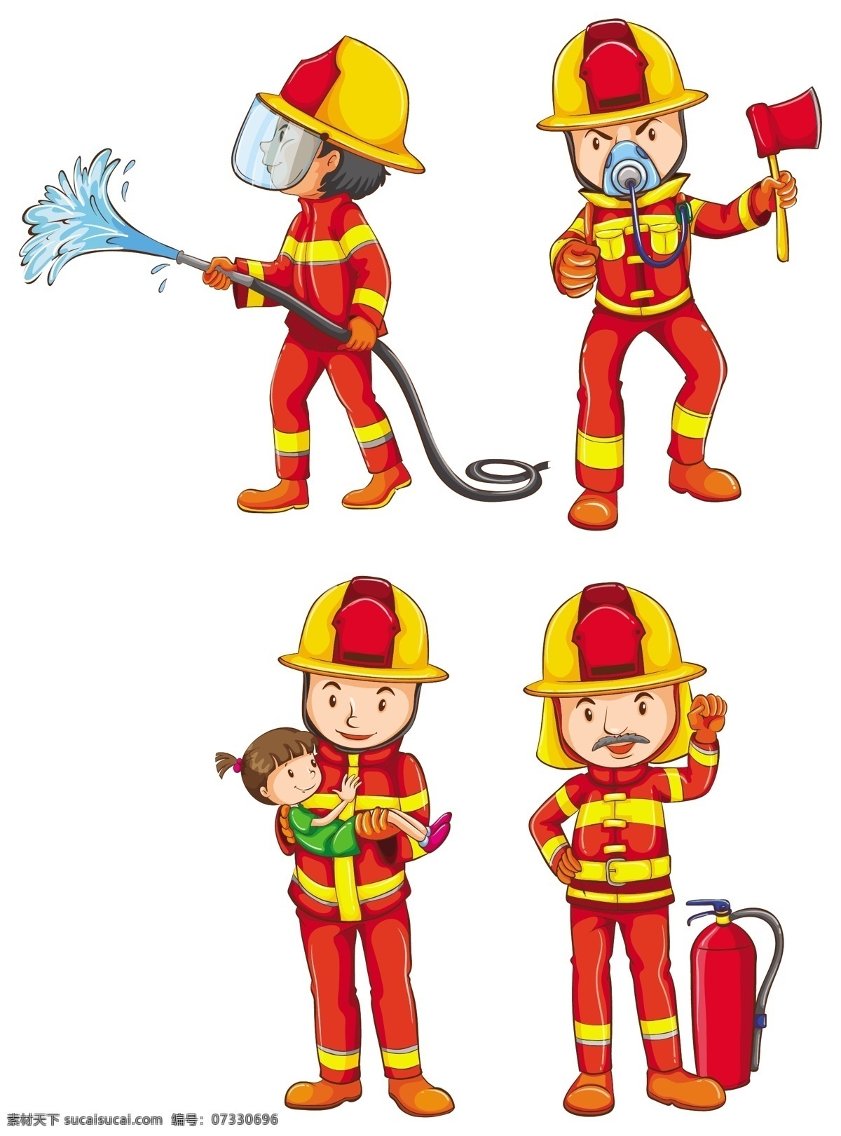 消防队员 背景 人物 水 人 卡通 工作 白色背景 图形 绘画 白色 安全 团体 头盔 职业 制服 卡通人物 紧急情况