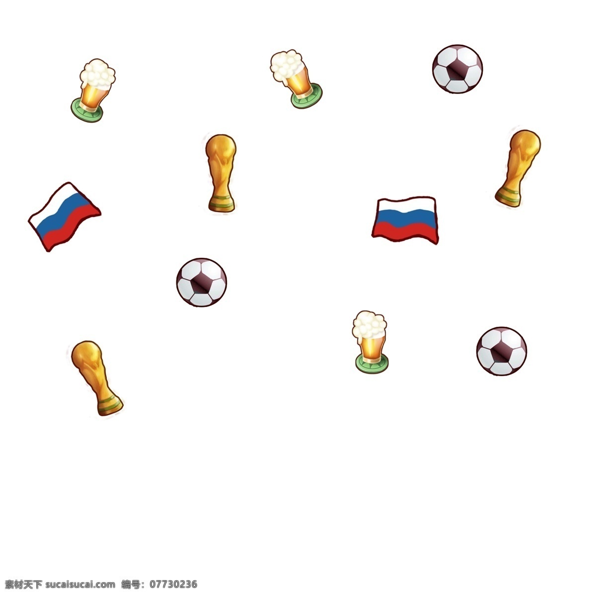 世界杯 俄罗斯 俄罗斯世界杯 啤酒 酒杯 漂浮 手绘 足球 装饰 大力神杯 冠军 比赛 国旗