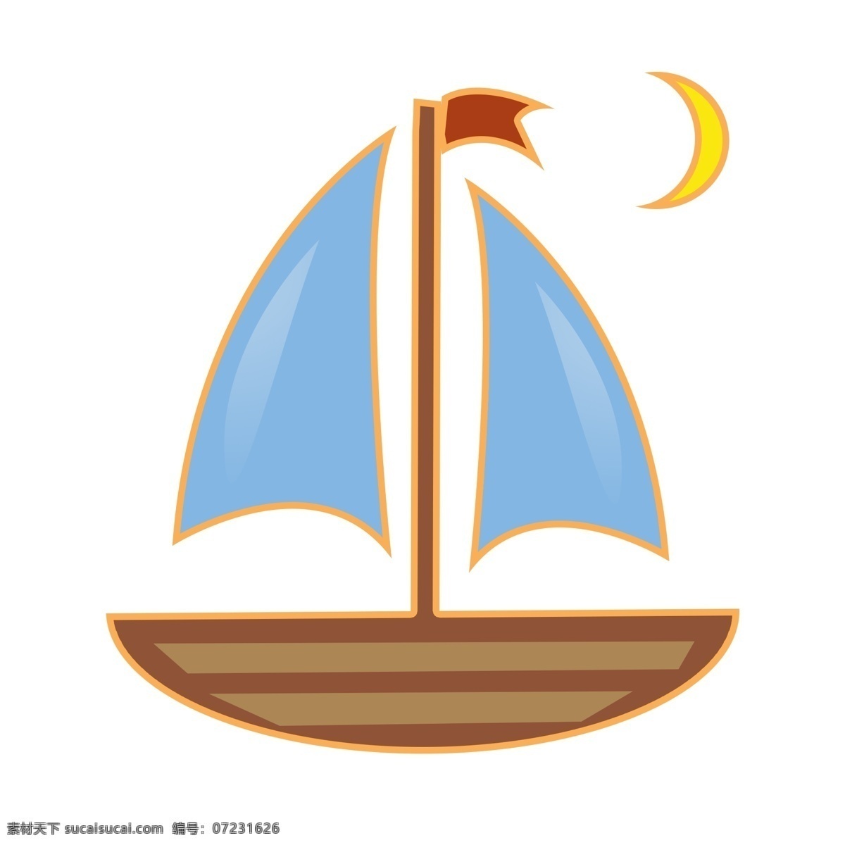 卡通 手绘 夏日 帆船 渐变色 月亮 一帆风顺 吉祥 碧海 蓝天 乘船 船帆 水上设施 交通工具