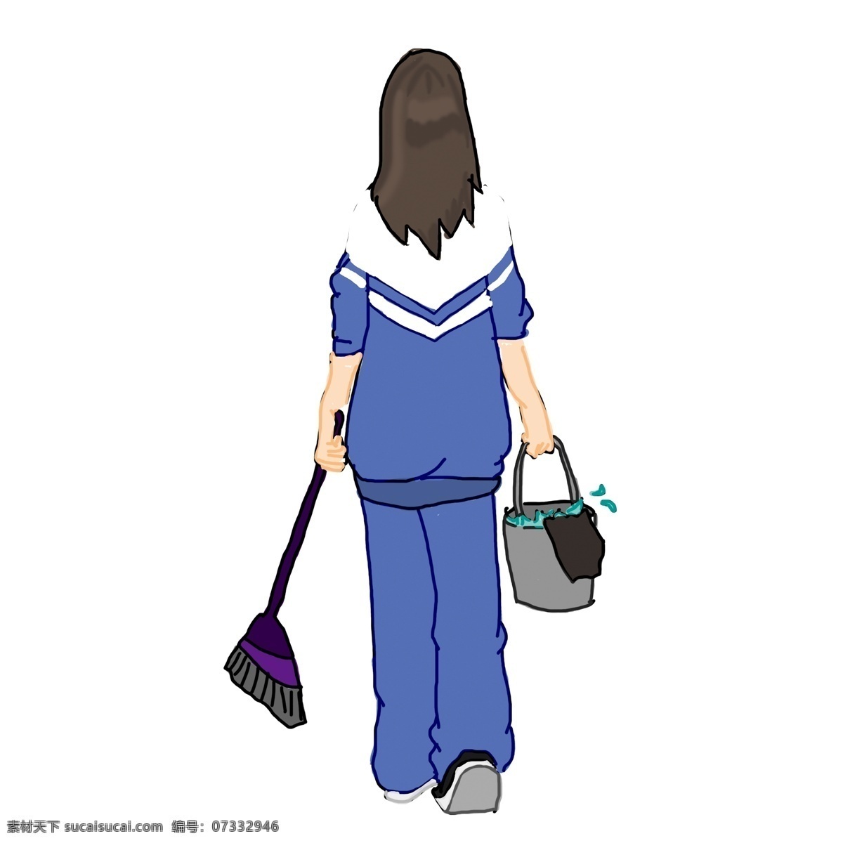 打扫 卫生 学生 女孩 免 抠 元素 手绘 插画 女生 可爱 人物设计 打扫卫生