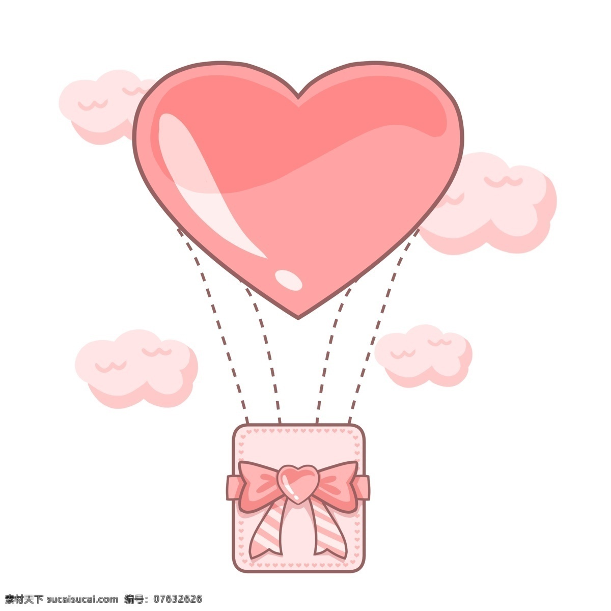 情人节 热气球 插画 粉色的热气球 漂亮的热气球 卡通插画 手绘 情人节快乐 情人节热气球