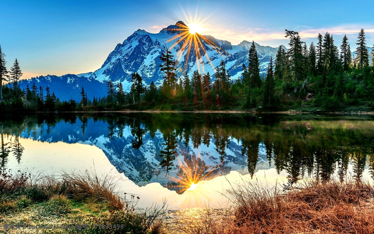 山水景色 风景 照片 景色 雪山 湖泊 树木 自然景观 山水风景