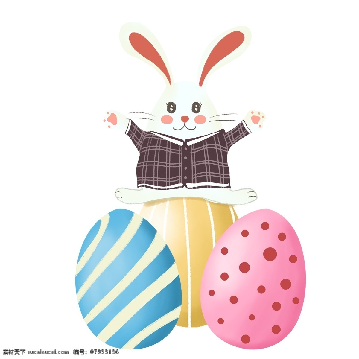 手绘 彩蛋 上 兔子 插画 彩色 卡通 治愈系 复活节