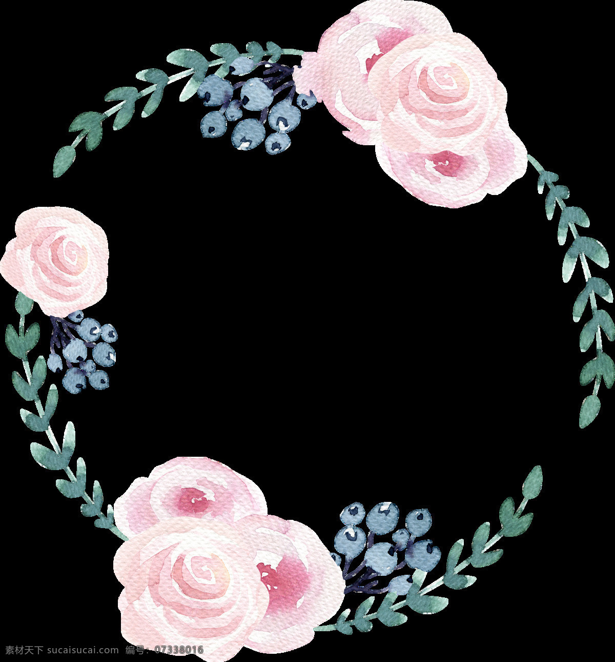 手绘 水彩 粉 玫瑰 大杯 绿色 叶子 花圈 透明 装饰 图 粉红色 果汁 圆形 小叶子 玫瑰花 透明素材 免扣素材 装饰图片