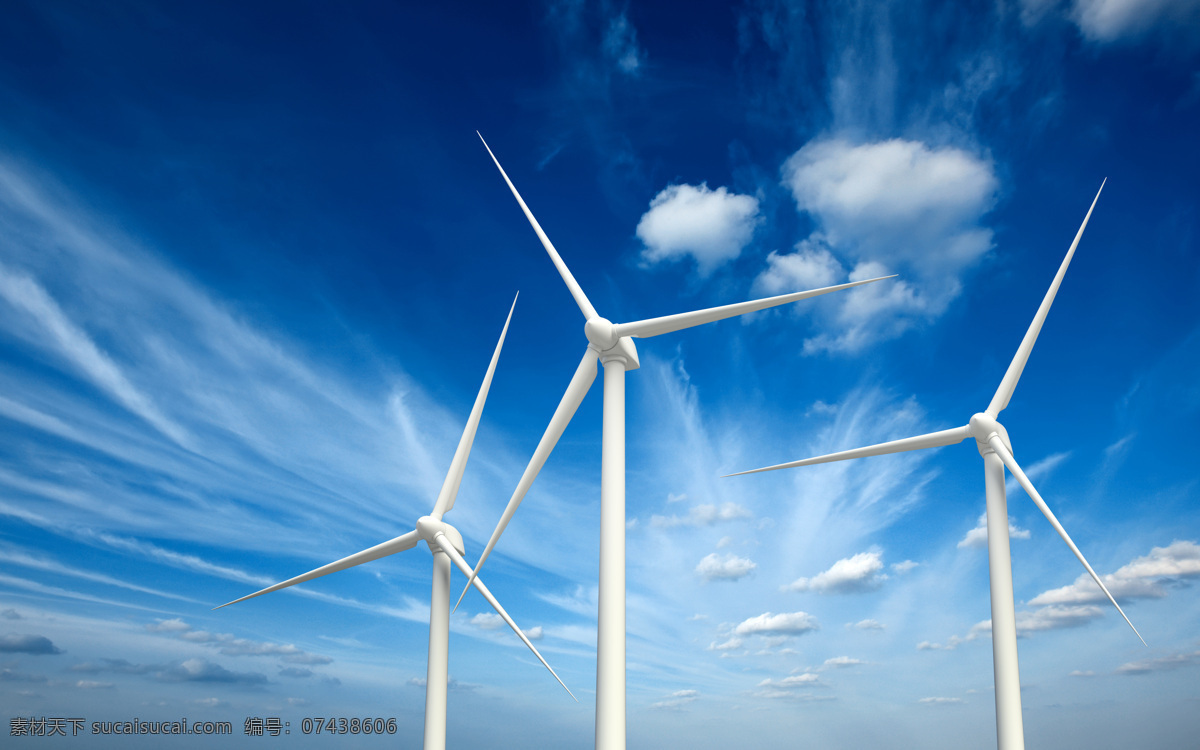美丽 蓝天 白天 风车 风能发电 风能 风力 发电 科技 能源 环保 现代科技 白云 其他类别 生活百科 蓝色