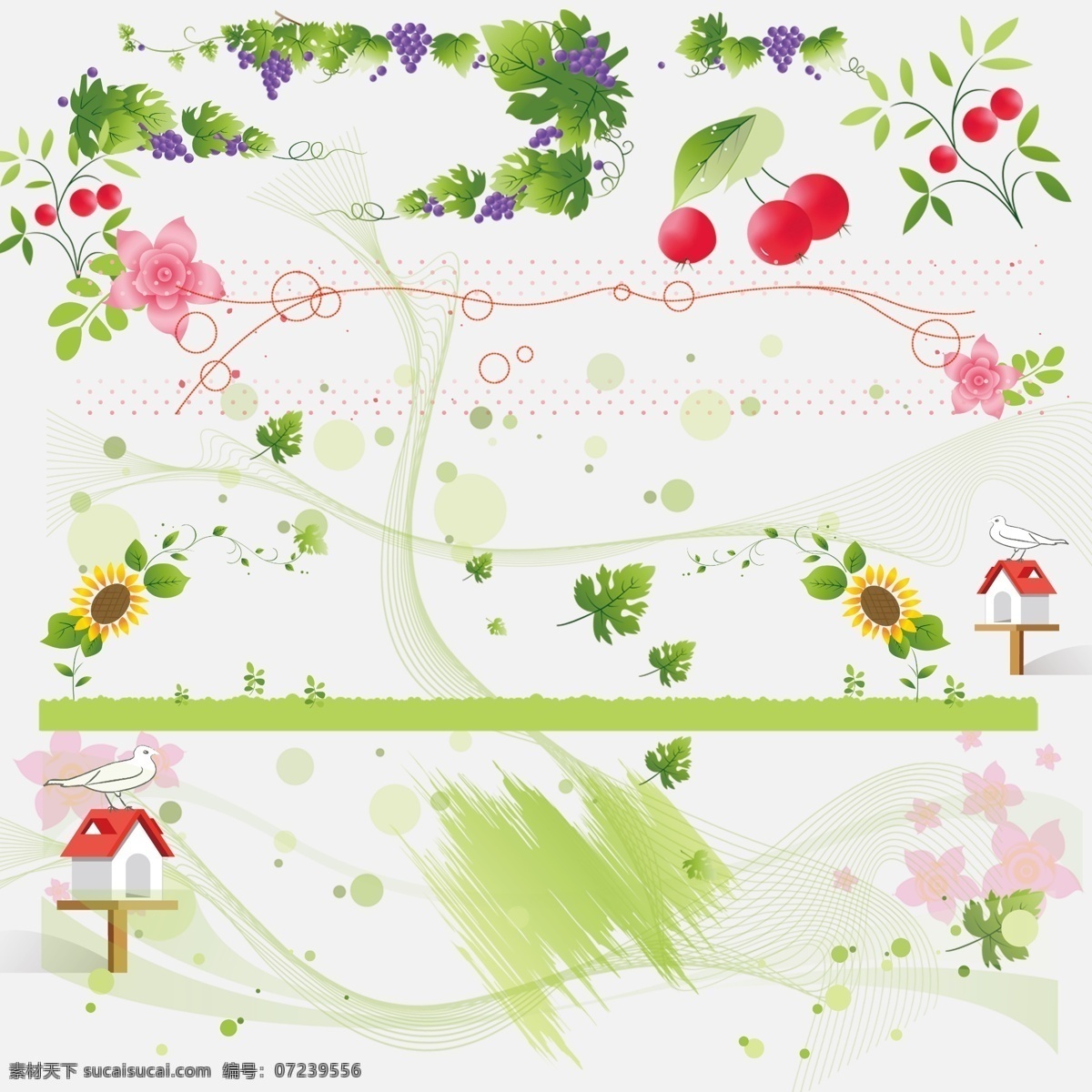 漂亮 花边 公园 花 绿色 漂亮花边 植物 装饰花 psd源文件