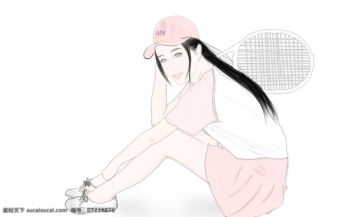 手绘 可爱 运动型 少女 运动 粉色 运动季 夏天运动 健身 春天 学生运动