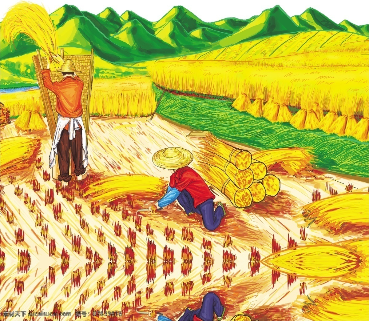 秋收 割稻 农民 耕地 大米素材 自然景观 自然风光
