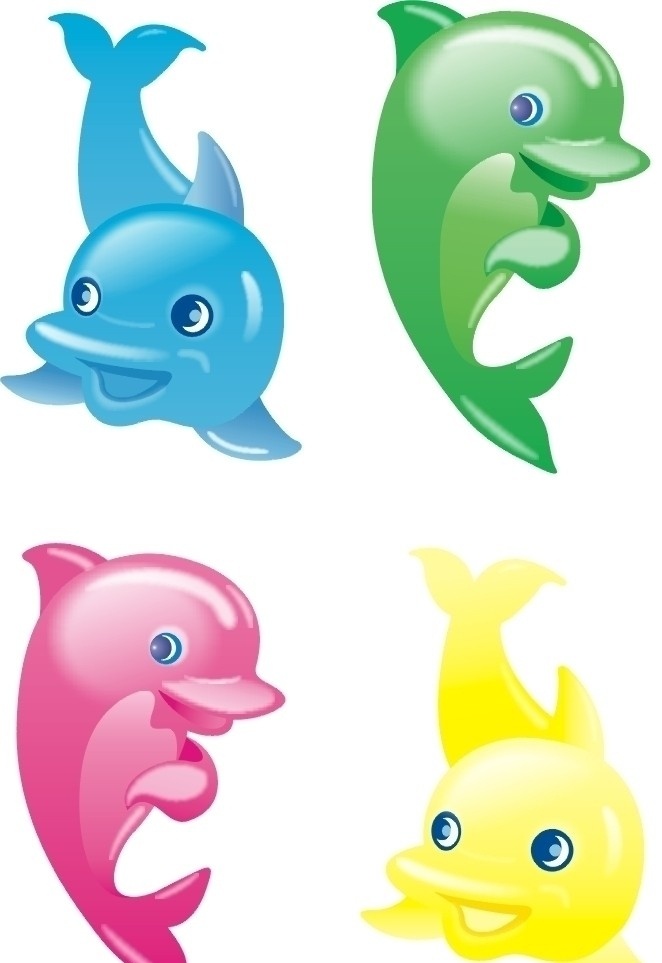 各类 卡通 海豚 位图 组成 各类卡通海豚 五颜六色 可爱海豚 海洋生物 生物世界 矢量